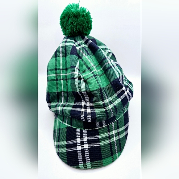 Plaid Scottish Golf Hat Green White Gatsby Beret Fabric - Picture 1 of 7